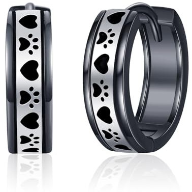 Schwarze Ohrringe 925 Sterling Silber Katze Hund Pfote Print Ohrringe Herz Ohrringe Tierschmuck Geschenke für Frauen Männer Herren
