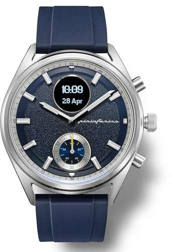 Pininfarina Sintesi Sport Hybrid Smartwatch - Orologio analogico con cinturino FKM, display digitale, bussola, GPS, fitness, frequenza cardiaca, passi, calorie e sonno - Steel Saphire