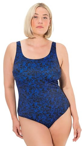 Ulla Popken Damen große Größen Übergrößen Plus Size Badeanzug, Gemustert, ohne Softcups, Raffung