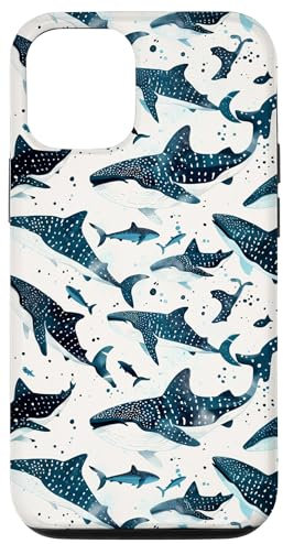 iPhone 12/12 Pro Whale Blue Shark Pattern Case Cute Ocean Sea Life Animal Case