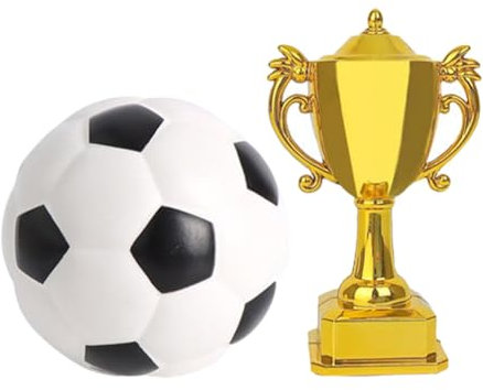 TOYANDONA Football Cake Toppers: Plastic Football Cake Decorations for Boys, Mini Soccer Trophy Cup Topper, Kids Sports Theme Birthday Party Supplies(Soccer +Trophy)