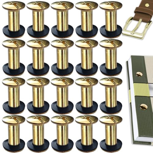 SHSMPXOY 20 Sätze Chicago Buchschrauben Edelstahl M5*12mm Chicago Schrauben Buchbinderschrauben Schraubnieten für Leder,Taschen,Bücher,Halsbänder, Rucksäcke,Hundeleinen (Gold)