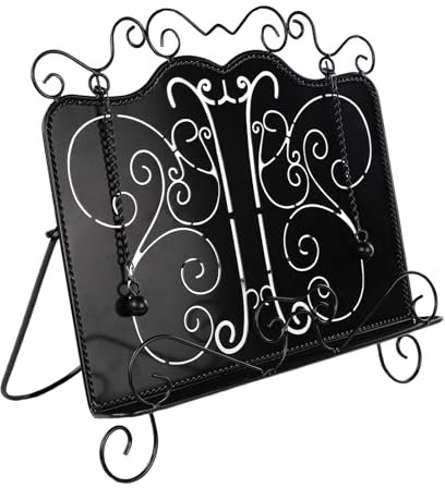 WATUNID Vintage Cookbook Stand Cast Iron, Metal Butterfly Design Recipe Book Holder with Weighted Chains Page Maker, Black Decorative Cook Bookstand for Kitchen Counter