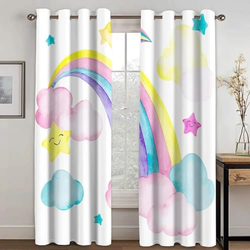 MLUNKQAIL Vorhang Blickdicht Wolken Gardinen Regenbogen Verdunkelungsvorhang Schlafzimmer Fensterdekoration Thermo, für Gardinen Wohnzimmer Kinderzimmer 140X175cm (BxH)