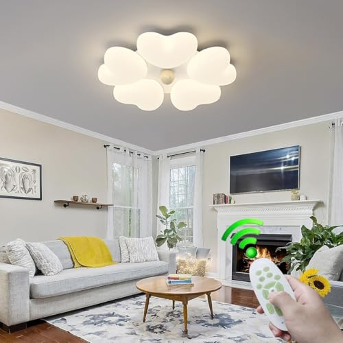 Stesulfr Deckenlampe Schlafzimmerlampe LED dimmbar modern kreative Blumendeckenleuchte mit Fernbedienung weißer Lampenschirm Kücheninsellampe Wohnzimmerleuchten Kinderzimmerleuchte