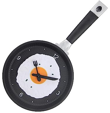 Jwthee 3D Frying Pan Kitchen Wall Clock with Flat Egg Wall Clock, Modern Design for Kitchen Decoration, Egg Pan Wall Clock (Black)