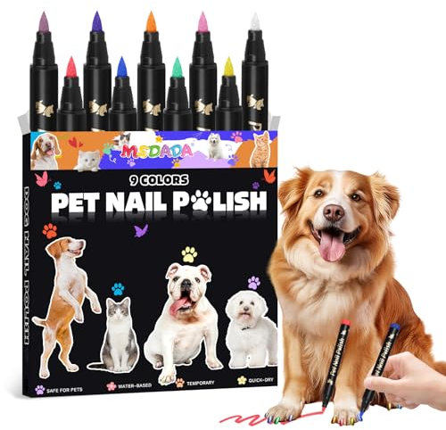 9 Colors Dog Nail Polish Pens, MSDADA Quick Dry Pet Nail Polish Set for Dogs to DIY Stylish Dog Nail Art, Non-Toxic Dog Safe Nail Polish Dog Accessories for Large & Small Dogs