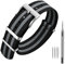 ANNEFIT Nylon Uhrenarmbänder 20mm mit Edelstahl Metall Schließe, Sport Atmungsaktive Ersatzarmband (Schwarz/Grau)