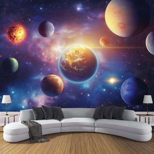 MIATCENRT 3D Wall Murals Planet Galaxy Photo Wallpaper, Luxury Modern Simple Tv Background Wall Mural, Fantasy Living Room Bedroom Children's Room Wallpaper 200X150Cm (Wxh)