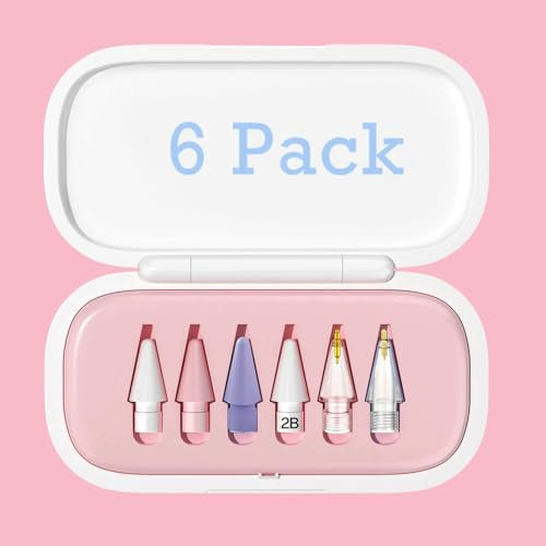 Lot de 6 pointes de rechange pour Apple Pencil 1/2/Pro Generation, pointes de rechange haute sensibilité et stylet précis pour iPad Pencil (C-6 pièces avec boîte rose)