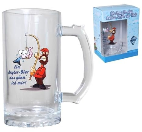 Udo Schmidt 1 Stück Bierglas Bierkrug im Geschenkkarton zum Hobby Angeln- Geschenke für Angler 15x8cm