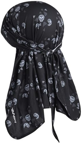 YANIKY Bandana Herren - Atmungsaktiv Kopftuch Sommer Durag, Face Kopf-&Nackenschutz Bandana Cap Damen Multifunktionstuch 3 in 1 Elastisch Halstuch Sport Kopftuch (Schwarz Drucken)