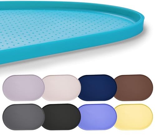 Hubulk 100% Waterproof Silicone Pet Feeding Mat with Raised Edge for Food and Water, Dog Bowl Mats, Cat Bowls Placemat with High Lip Protects Floor for Cats and Dogs (Teal, 19L x 12W)