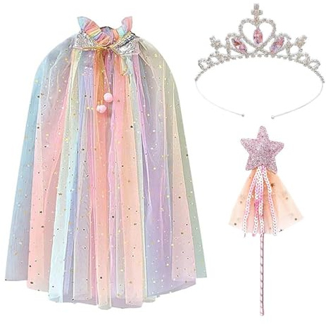 KSBBHDS 1 Glänzendes Kap, 1 Sterne Stick Und 1 Kronstirnband, Cosplay -Requisiten, Mädchen -Party -Kostüm.