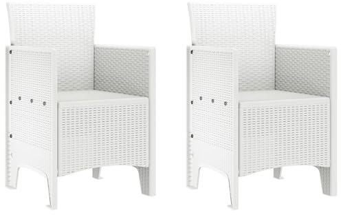 vidaXL Gartenstuhl 2 pcs Weiß 53 x 49 x 85 cm PP, Garten und Terrasse, moderner ergonomischer Außenstuhl, leicht, haltbare Möbel, chillige Relax-Atmosphäre