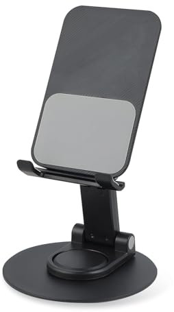Windfromort Soporte para Móvil - Soporte iPad, Soporte para Móvil Mesa, Aluminio, Giratorio 360°, Altura Ajustable, Plegable, Estable y Antideslizante, Ideal para Escritorio, Oficina y Hogar (Negro)