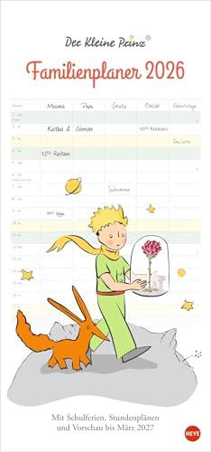 Der kleine Prinz - Familienplaner 2026 - Heye-Verlag - Mit 5 Spalten, Schulferien und Stundenplänen - 21 cm x 45 cm