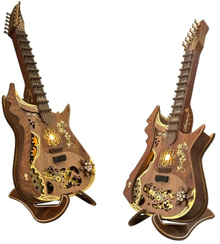 CUTEROOM Book Nook Kit für Erwachsene, 3D Holzpuzzle DIY Miniatur Puppenhaus Booknook Kit, Winziges Haus Bauset mit LED-Licht für Bücherregal-Einsatz Decor-Akkord-Gitarre