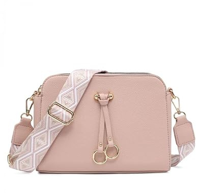 JFY Three Zipped Sections Canvas Strap Cross Body Bag (Pink)