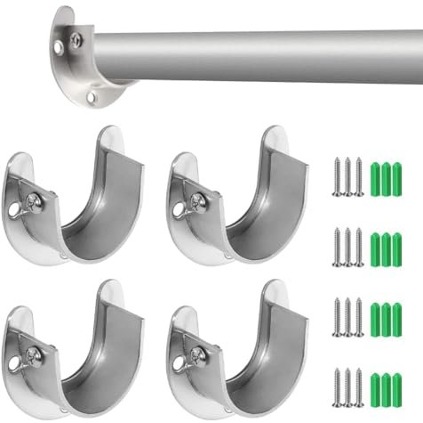 JEYORZY 4pcs soporte de barra armario, soporte barra armario soporte armario de acero inoxidable, Soporte de tubo redondo para barra de tubo de armario 19 mm, con tornillos, soporte para barra de ropa