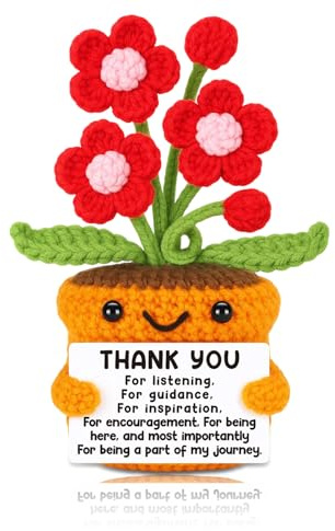 Positive Crochet Thank You Gifts For Women, Funny Handmade Knitted Flower Appreciation Present With Encouragement Card, Motivational Emotion Support Thankyou Gift For Teacher Colleague Parents