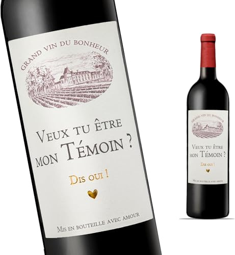 FunFest - Lot x2 Etiquettes Bouteille de Vin Demande Témoin Mariage - Veux-tu être mon Témoin ? (Style Vin rouge)