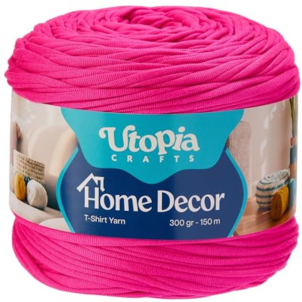 Utopia Crafts T-Shirt Fettuccia Uncinetto 300g 150m – Filo Morbido Elastico per Cestini, Borse, Tappeti, Macramè & Decorazione Casa, Oeko-Tex (Rosa Fucsia)