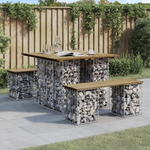Owoxanthellate Gartentisch 100 x 102 x 72 cm aus Kiefer imprägniert mit Gabionen-Untergestell verzinkt Moderne Optik und Langlebigkeit für Balkon Terrasse und kleine Grünflächen