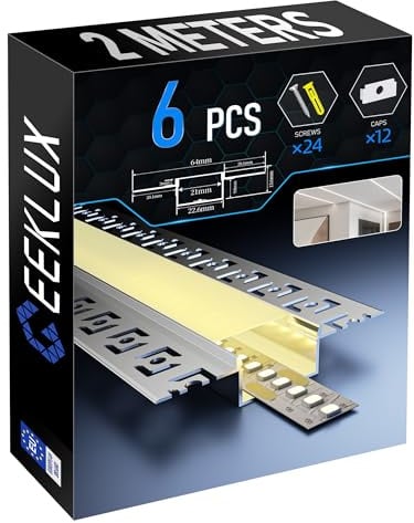 GEEKLUX LED Trockenbauprofil 6 x 2m und Led Profil Unterputz, Led Schiene aus Eloxiertem Aluminium, Led Strip Kanal für Streifen bis 20mm, Indirekte Beleuchtung Decke
