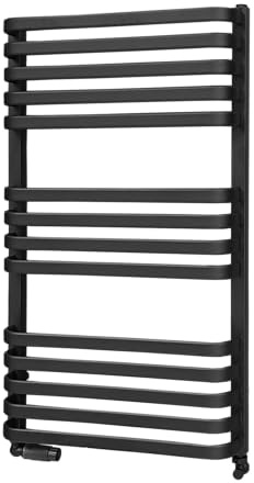 LUXRAD Badheizkörper Piatto 934 x 530 mm Schwarz Matt RAL 9005, 516 W, wasserführend, ZBD Anschluss, Design Handtuchheizkörper für Zentralheizung