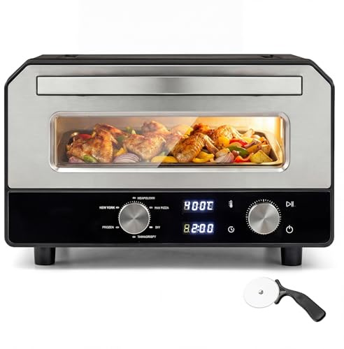 LIFEZEAL Four Électrique pour Pizza, Four de Table avec 6 Programmes | Cuisson Rapide en 2 Minutes, Température et Temps Réglables, 400℃, Couteau à Pizza
