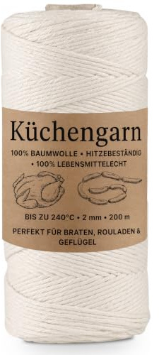 GARNIYARN Filato da cucina, 200 m, resistente al calore fino a 240 °C, 100% cotone, adatto per alimenti, 2 mm, per involtini, arrosti e pollame