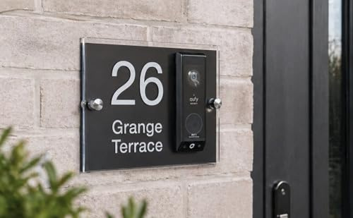 House Number Sign Plaque with Security Doorbell Holder, Compatible with EUFY E340, Modern Acrylic Design