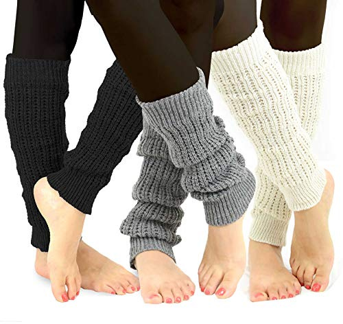 TeeHee 80s Vintage Comfortable Ribbed Cable Knit Leg Warmers for Women 3 pairs (Cable Knit)