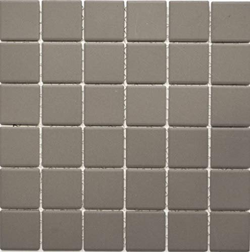 MosaikflieseQuadrat uni grau unglasiert rutschhemmend R10 Keramik rutschsicher trittsicher anti slip rutschfest, Mosaikstein Format: 46,5x46,5x5 mm, Bogengröße: 291x291 mm, 1 Bogen/Matte