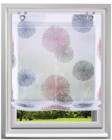 1 Stück Raffrollo mit Feuerwerk Muster Floral Design Raffgardine Voile Transparent Vorhang (BxH 100x140cm, Violett mit Haken)