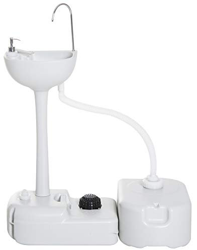 Outsunny Portable Camping Sink with 17L Running Water and 24L Wastewater Tank, Hand Wash Basin with Rolling Wheels, Foot Pump, Soap Dispenser for Outdoor Events, Gatherings, Picnic