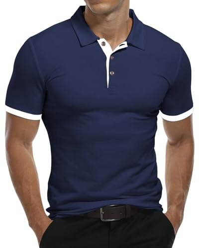 KUYIGO Men's Long&Short Sleeve Polo Shirts Cotton Summer Tops Slim Fit Solid Color Basic Golf Tennis Sport Polo Shirts S-XXL