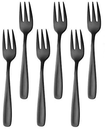 Tuoservo Dessert Forks Stainless Steel 18/10 Cake Forks Set of 10, Pastry Forks 5 Colours Little Tea Forks, Mini Small Forks for Appetizer, Length 13.6 cm(5.35 Inches) (6pcs Black)