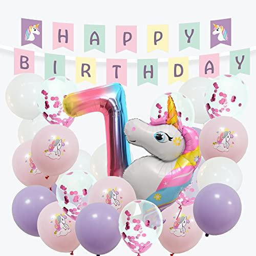envami® Einhorn Deko 7 Geburtstag I 32 Stk. - Luftballon Helium - Deko 7 Geburtstag Mädchen - Luftballon 7 - Geburtstagsdeko 7 Mädchen - Einhorn Kindergeburtstag - Folienballon 7