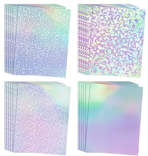 Koala - Hojas laminadas holográficas A4, papel autoadhesivo transparente, 25 hojas transparentes impermeables para pegatinas, gemas, puntos, arco iris, patrones de estrellas