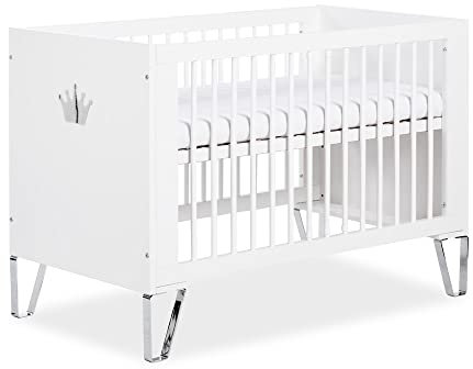KMbaby Babybett 3-Stufen Höhenverstellbares Gestell Zeitlos Abnehmbare Polster für Neugeborene Kleinkinder Kinder Blanche 120x60 cm Weiß Mit Matratze
