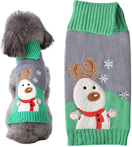 PETCARE Hundepullover Weihnachten Hund Rollkragenpullover Weihnachten Muster Strickwaren warme Haustier Pullover für Hundewelpen Party Puppy Geschenk für Hund (graugrüner Elch, 2XL)