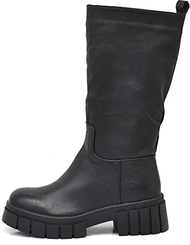 IF FASHION Stivali Al Polpaccio Biker Motociclista da Donna In Pelle Sintetica Con Platform 6612 nero N.39