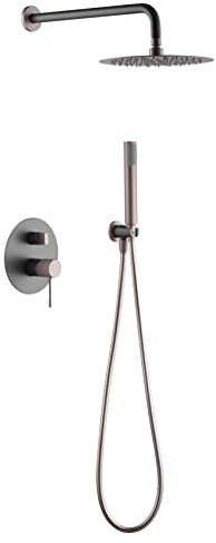 IMEX - Conjunto de ducha, Kit Monomando Ducha Empotrado pared - 2 vías - SERIE LINE Gris Mate y Champagne - GPD038/GC