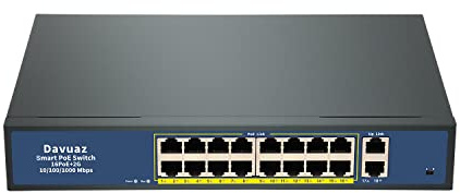 Davuaz Gigabit PoE Switch with 16 POE+ Port and 2 Gigabit Uplink Port, IEEE802.3af/at Compliant, Up to 250W, Metal Design, Unmanaged Power Over Ethernet Switch, Plug and Play Network Switch