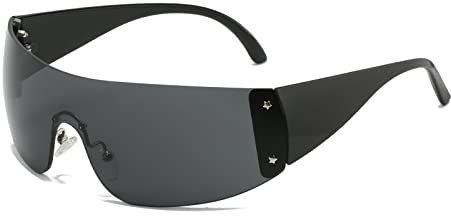 Long Keeper Wrap Around Sonnenbrille für Damen Herren, Trend Y2k Sonnenbrille Damen Groß Vintage 2000s Mode Randlose Brille mit UV Schutz