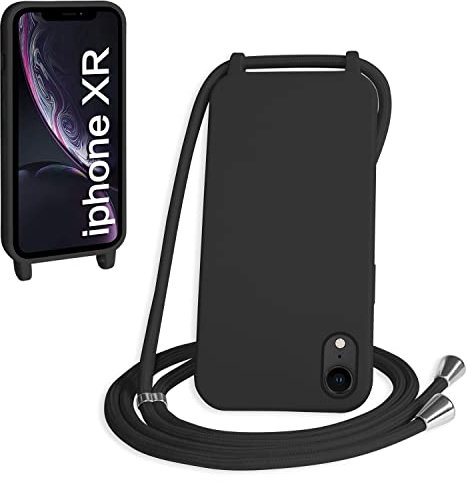 WenBaby Handykette für iPhone XR Hülle mit Band,Handyhülle mit Schnur zum Umhängen Silikon Seil Necklace Schutzhülle mit Kordel Tasche Case TPU Bumper für iPhone XR- Schwarz