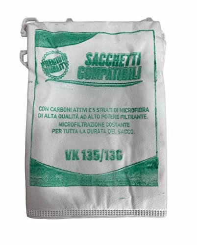 mistericambio - Confezione 6 sacchetti aspirapolvere Folletto compatibile con Vorwerk VK135 VK136 - Ricambi Folletto - Accessori aspirapolvere