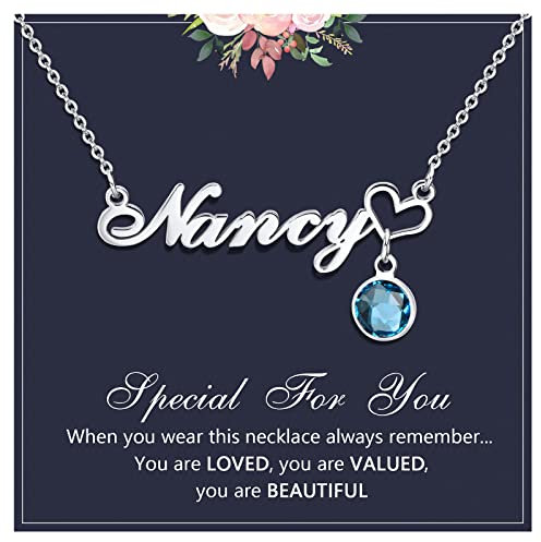 Name Necklace Personalised Gifts For Women - Women's Nameplate Pendant with Birthstone Jewellery Custom Name Necklaces For Mother's Day Christmas, Birthday Gifts for Girls Sisters